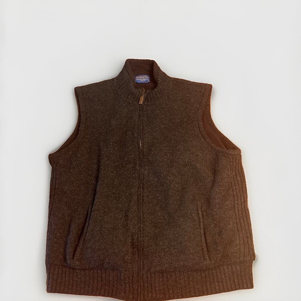 Pendleton Men’s L Wool Full Zip Vest Charcoal 100% Wool Heavy Lined Fleece